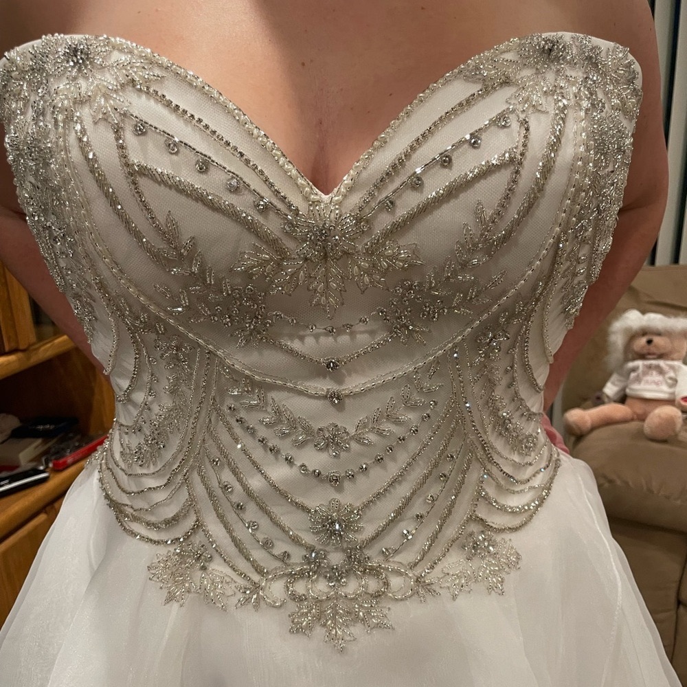Casablanca White Drop Waist Tiered Organza Ballgown Wedding Dress